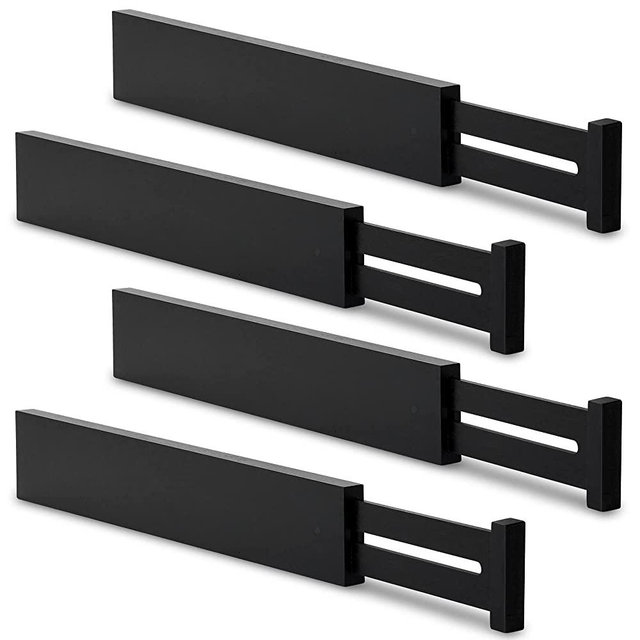 Utoplike 4 pcs Bamboo Kitchen Drawer Dividers(16.8-21.8IN),Adjustable Black Drawer Organizers,Spring Loaded,Works in Kitchen,Dresser,Bathroom,Bedroom,Drawer,Desk