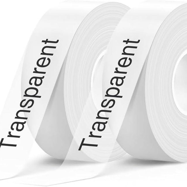 SUPVAN E10 & E11 Label Maker Tape, Transparent 2 Rolls 0.59in × 19.7ft (15mm × 6m) Genuine Continuous Laminated Thermal Label Tape Refill, Waterproof Oilproof Auto Detect Labels, Black on Transparent