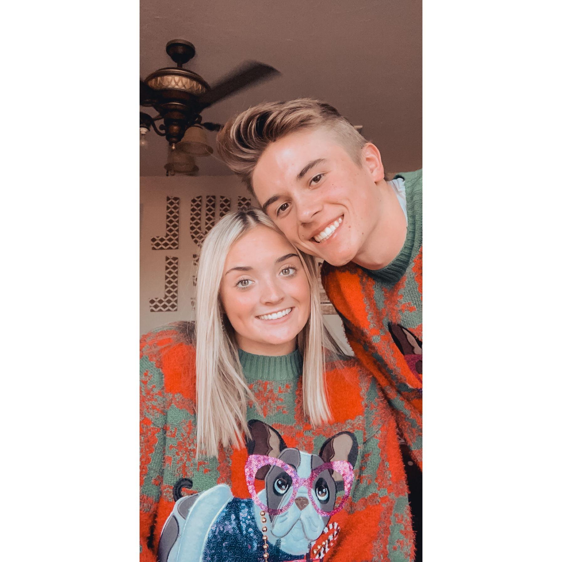 Our first Christmas together. Peep the Christmas sweaters.