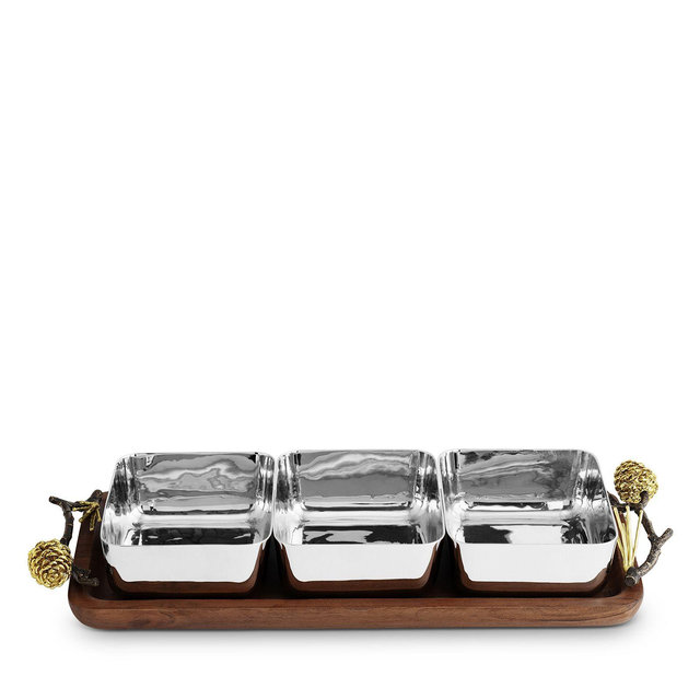 Michael Aram Pine Cone Wood Triple Bowl
