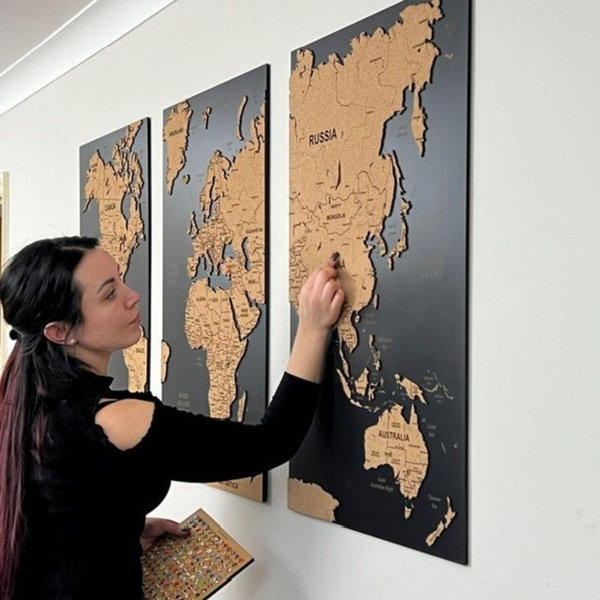 Showpiece 3D World Map Oak or Cork, S-XXL sizes, Etsy