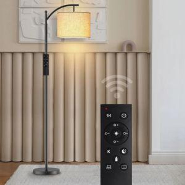 62" Arched Floor Lamp with Remote Control and Bulb Included - Black