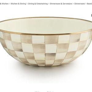 Extra Large MACKENZIE-CHILDS Enamel Everyday Bowl, Serving Bowl for Entertaining, Extra Large, Brown-and-White Mocha Check