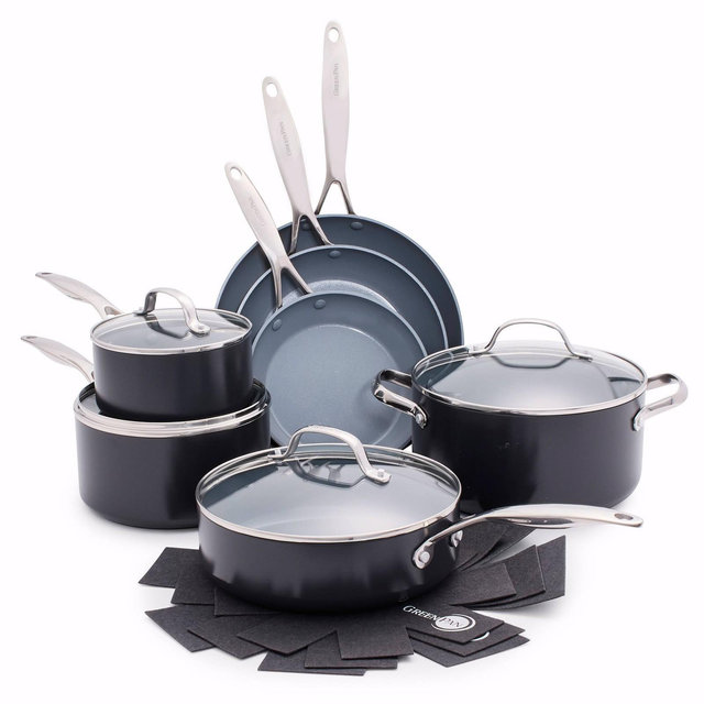 GreenPan Valencia Pro 11pc Set with 3 Bonus Protectors Black