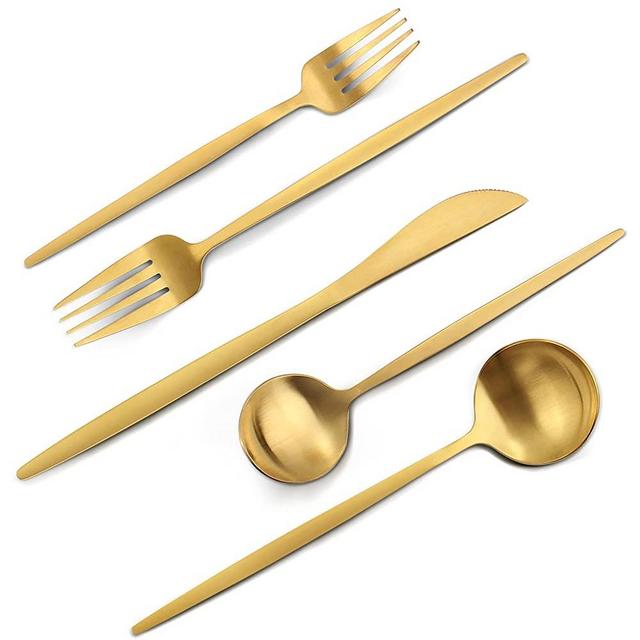 Matte Gold Silverware Set, VANVRO 20-Piece Stainless Steel Flatware Set, Satin Finish tableware Cutlery Set, Service for 4, Home and Restaurant, Dishwasher Safe
