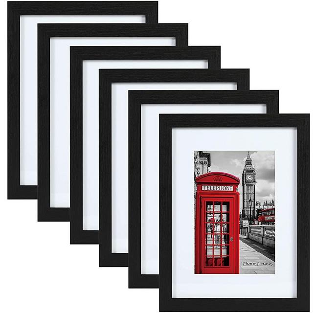 PEALSN 5x7 Picture Frame Set of 6, Display Pictures 4x6 with Mat or 5x7 Without Mat for Wall Mounting or Table Top Display, Photo Frames Collage for Wall Decor, Black Woodgrain.