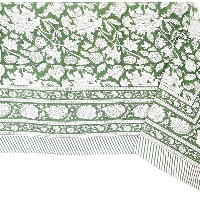 ATOSII Meraki Green 100% Cotton Fall Tablecloth, Handblock Print Rectangle Table Cover for Kitchen Dining Linen I Parties, Thanksgiving, Christmas, Wedding, Table Cloth Fall Decor 60 X 108 Inches