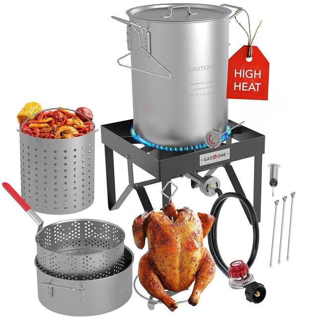 GasOne Large Turkey Fryer Set with Propane Burner – 30QT & 10QT Pots, Complete Set Outdoor Cooker for Turkey, Chicken, Crawfish, Crab, Shrimp