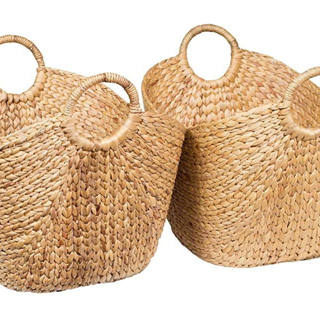 Pottery Barn Tava Handwoven Rattan Round Waste Basket With Metal