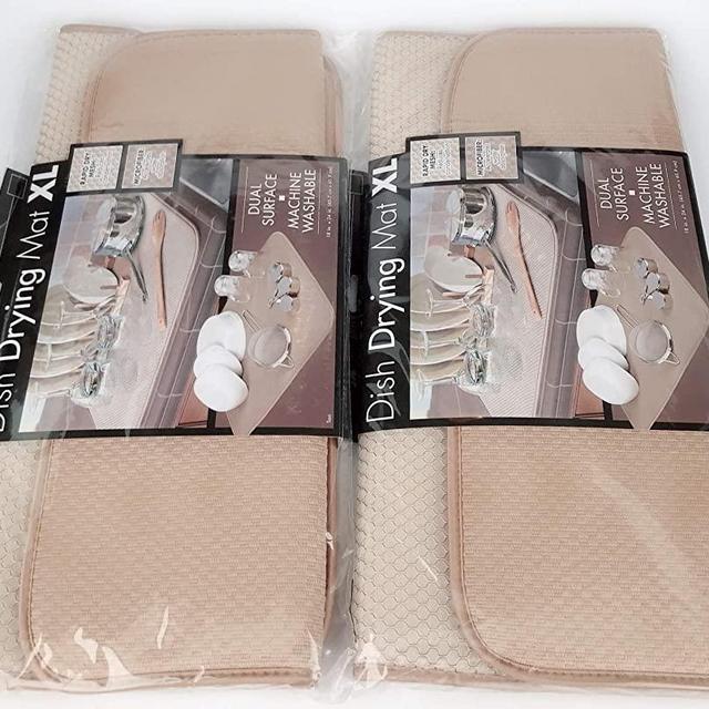 FinnTM Finn Dual Sided XL Dish Drying Mat - Microfiber Absorbent Machine Washable Multipurpose 18"X24" (2 Pack Tan)