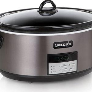 Crock-Pot Large 8-Quart Programmable Slow Cooker with Auto Warm Setting Black Stainless Steel