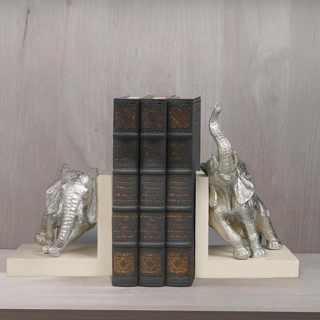 Braxio Bookends for Heavy Books - Elephant Book-Ends Set of 2 Resin Non-Skid Decorative Bookends Modern Elephant Statue Home Decor for Shelves Office Desk Living Room 6 * 8 * 9.5 Inch