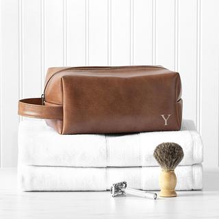 Personalized Men’s Brown Vegan Leather Dopp Kit