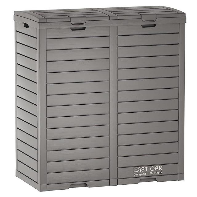 EAST OAK 62 Gallon Outdoor Trash Can, Waterproof Resin Garbage Can with Tiered Lid and Drip Tray, Outside Trash Bin for Patio, Backyard, Deck, Grey