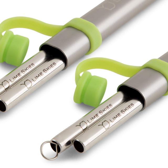 Reusable Straws, Metal Straws, Stainless Steel Straws, Set of 4, with Travel Cases, Cleaning Brushes - Straight Straw Kit - Portable for Personal Use, 8.5 inches, Drinking Accessories, by Lime Skies