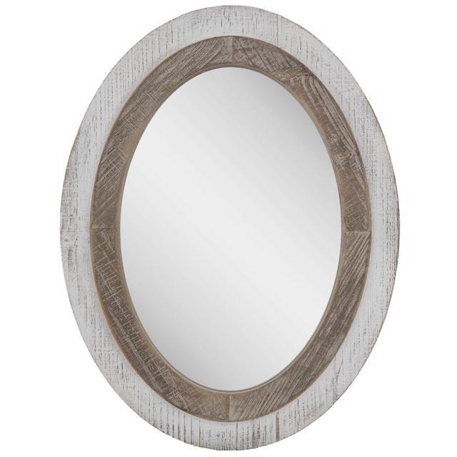 Whitewash Oval Wood Wall Mirror