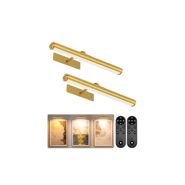 EZVALO Picture Lights for Wall, 13in Wireless Rechargeable 4000mAh LED Art Lights with Remote, Dimmable 3 Color Temps Painting Lights for Gallery, Living Room, Hallway (Gold, 2 Pack)
