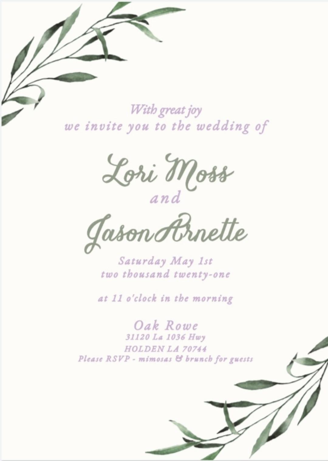 The Wedding Website of Lori Moss and Jason Arnette