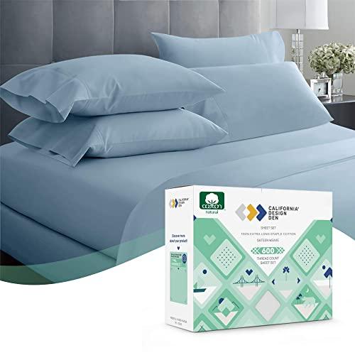 Supreme Collection Extra Soft King Sheets, Dusty Blue - 600-Thread-Count Cotton Bed Sheet Set - 4 Piece Soft Luxury Sheet Set, Wrinkle Resistant & Deep Pocket Bedding for Premium Comfort