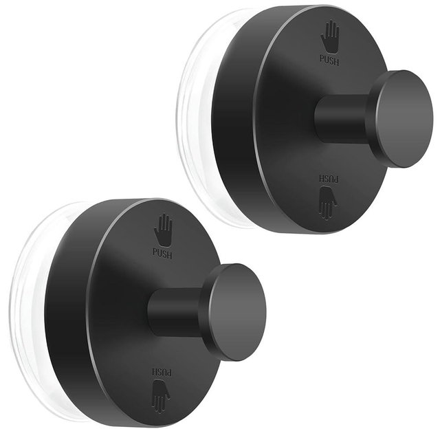 Jadkysarh Suction Cup Hooks for Shower, Heavy Duty Suction Towel Hooks Waterproof Removable Bathroom Suction Hooks with Adhesive for Shower Tile Wall Glass Door Window Black 2 Pack