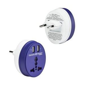 Travel Smart EU Adapter Plug with Outlet and 2 USB Ports