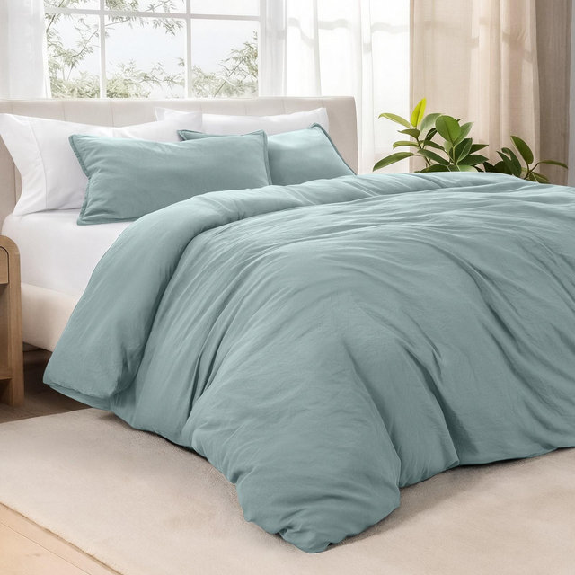 Ultra Soft Easy Care Washed Duvet Cover & Sham Set by Bare Home - Oversized King, Sea Spray