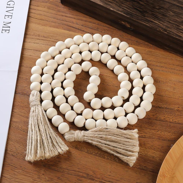 Decorative Wooden Beads - 58'' Wood Tassel Garland, Boho Table Decor, Handcrafted Beaded Garland, Versatile Piece for Home, Event, Gift - Boho Decorations