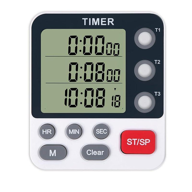 TPNEG Dual Kitchen Timer Digital - 3 Channel Timer for Cooking with Alarm, Large Display, Magnetic Back, Replaceable 3A Battery, Loud Food Timer, Modern White Design for Multi Timing Needs