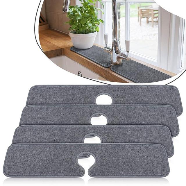 PoYang 4 Pack Kitchen Sink Splash Guard: Long Sink Faucet Mat Splash Guard, Super Absorbent Microfiber Sink Protector Mat, Kitchen Sink Mat Machine Washable Kitchen Sink Accessories 24'' x 5.1''
