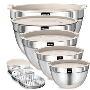 Chef Mixing Bowls with Airtight Lids Set - Stainless Steel Nesting Bowls