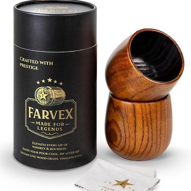 FARVEX Handmade Charred Wooden Whiskey Glass - Charred Wooden Bourbon Drinking Glass - Wood Bourbon Glasses for Men - Artisan Oak Whiskey Tumbler (2pack)