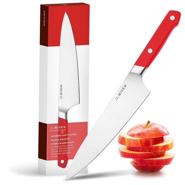Misen 8" Chef Knife – High Carbon Japanese AUS-10 Stainless Steel – Hybrid German & Japanese Blade – Precision Kitchen Knife for Professionals & Home Cooks – Ultimate Cutting Performance - Red
