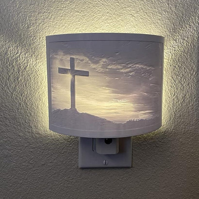 Terrain Genesis Christian Jesus Lithophane Warm White Night Light | Plug in Dimmable LED Nite Lite Lamp with Dusk to Dawn Sensor (Jesus Cross)