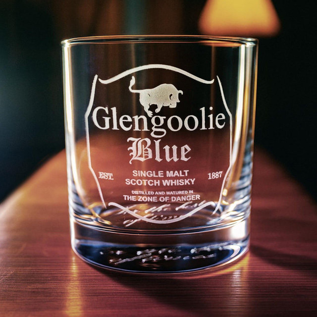 Glengoolie Blue Rocks Glass: Sandblasted Scotch Whisky Tumbler - Archer Gift