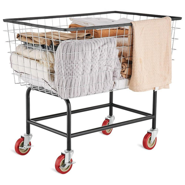 VEVOR Wire Laundry Cart, 3.8Bushel Wire Laundry Basket with Wheels, 32.5''x21.3''x29.9'', Commercial Laundry Basket, Steel Frame with Chrome Finish, 4'' Casters, Wire Cart for Laundry