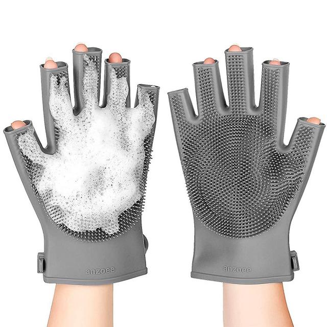 Anzoee 2 Pack Silicone Body Scrubber Gloves, Bath Body Brush for Shower Exfoliating Gloves Double-Sided Easy Gentle Cleansing Skin Care Tool for Men Women