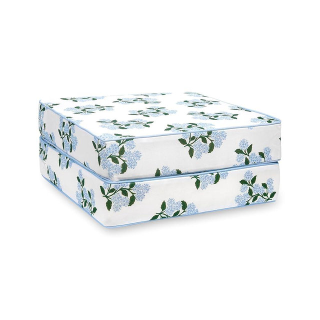 Hofdeco Premium Coastal Patio Indoor Outdoor Seat Cushion Cover Only Set of 2, 20”x20”x4” Water Repellent for Backyard, Couch, Baby Blue Print Hydrangea Flower