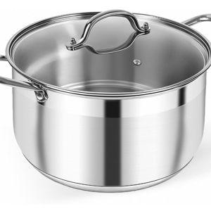 Kirecoo Stainless Steel Stock Pot - 8 Quart Heavy Duty Induction Cooking Pot with Visible Lid for Pasta, Soup, Spaghetti, Nonstick Thick Bottom Big Stockpot, Deep Cookware for Canning, Boiling, Simmer