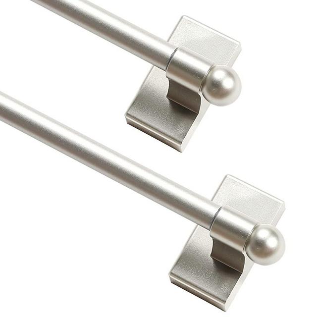 Turquoize 5/8" Multi-Use Versatile Adjustable Appliance Magnetic Rod Extends from 16 inch to 28 inch Magnetic Cafe Curtain Rod, Nickel, 2 Pack