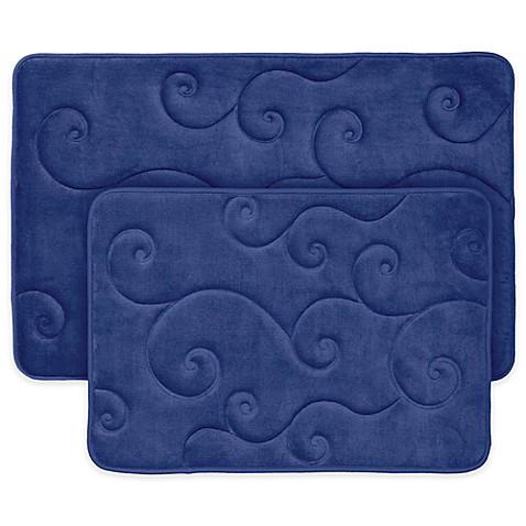 Nottingham Home 2-Piece Embossed Memory Foam Bath Mat in Navy