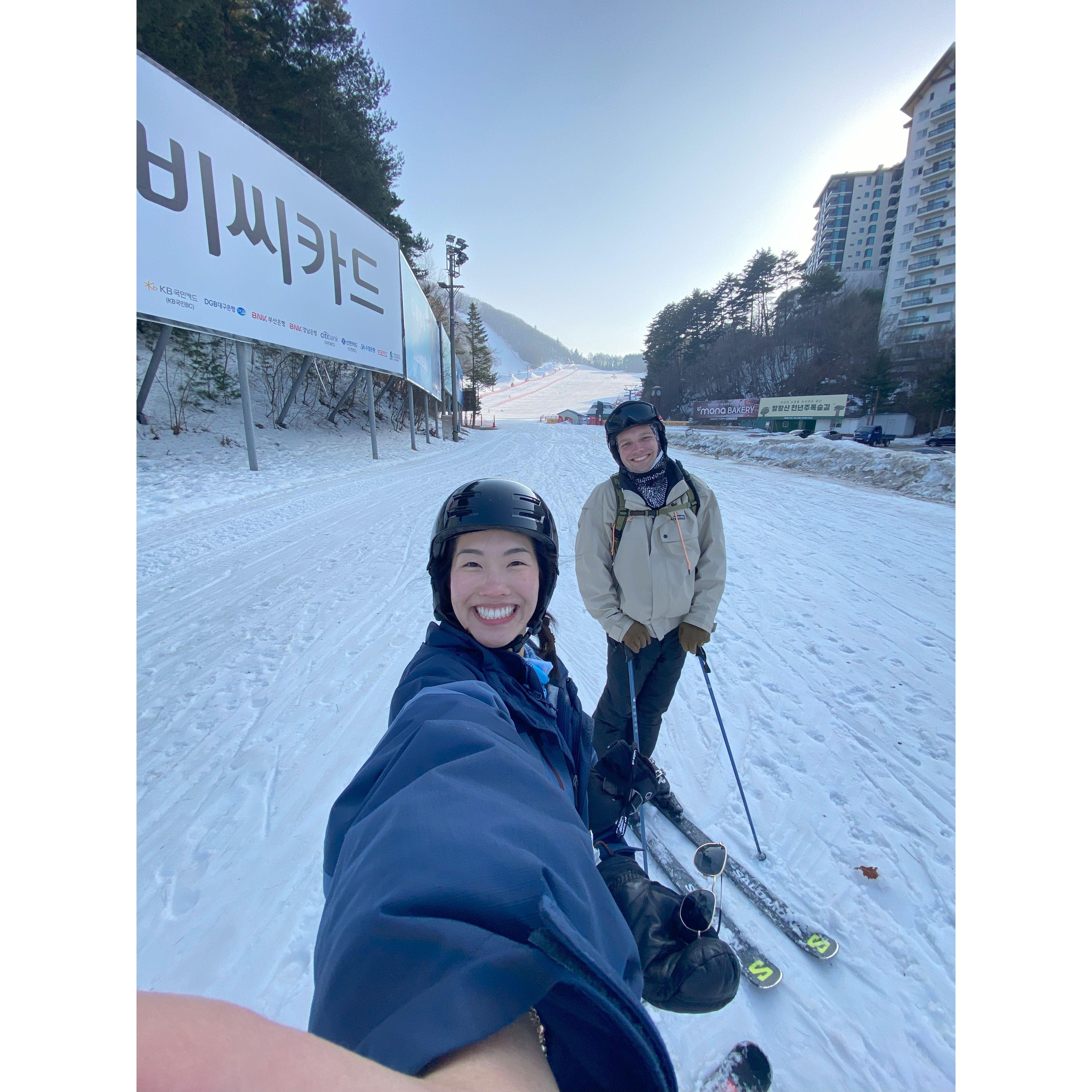 Teaching Beverley how to ski! :)