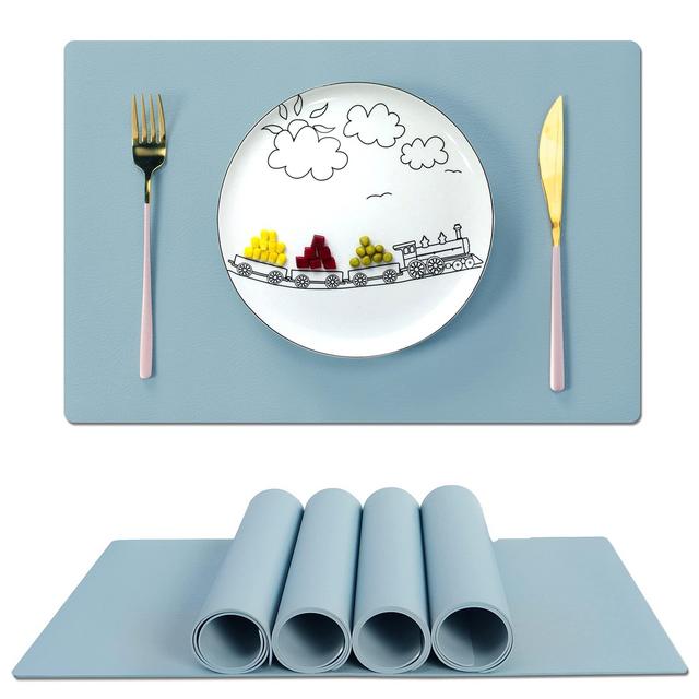 Silicone Blue Placemats Wipeable Placemats, Placement Mats for Dining Table, Easy Clean Table Placemats Set of 4 for Parties, Event, Wedding and BBQ (Light Blue)