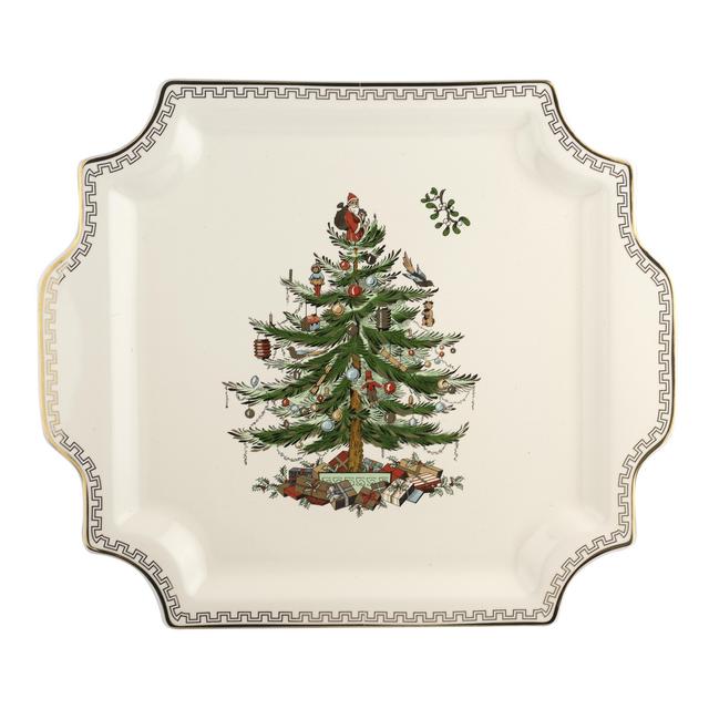 Christmas Tree Gold 12.5 Inch Square Platter