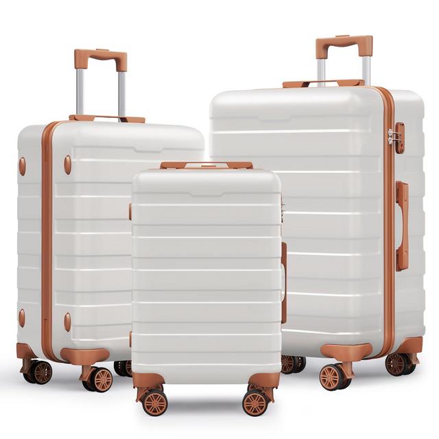 SKONYON 3pc Hardside Checked Spinner Luggage Set