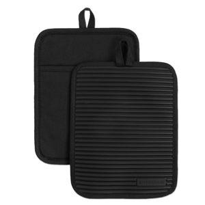 KITCHENAID Ribbed Soft Silicone Pot Holder 2-Pack Set, Matte Black, 7"x9"