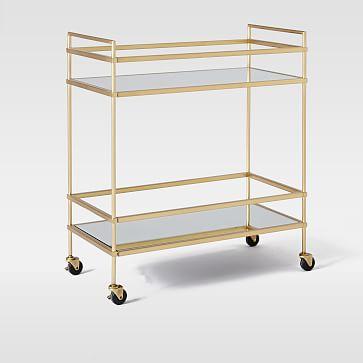 Terrace Bar Cart, Antique Brass/Glass/Mirror from West Elm