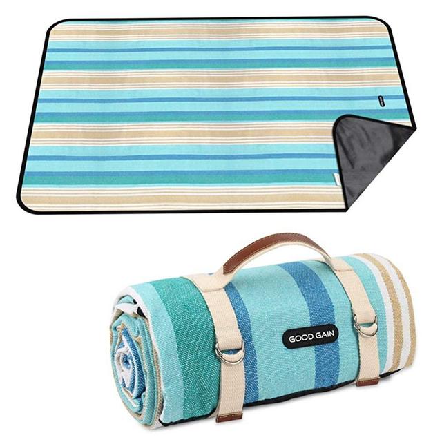 G GOOD GAIN Picnic Blanket Waterproof & Sand Proof,Beach Blanket Portable with Carry Strap, XL Large Foldable Picnic Rug Machine Washable for Outdoor Camping Party,Wet Grass,Hiking,Kids Playground.