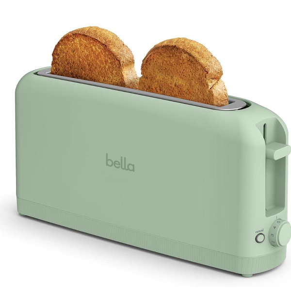 bella 2 Slice Slim Toaster, Fits-anywhere™ Kitchenware, 6 Setting Shade Control with Reheat & Cancel Buttons, Fits Sourdough, 10” Long Slot, Anti Jam & Auto Shutoff, 900 Watt, Seaglass