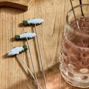 Fish Drink Stirrers, Set of 4 Blue + Green