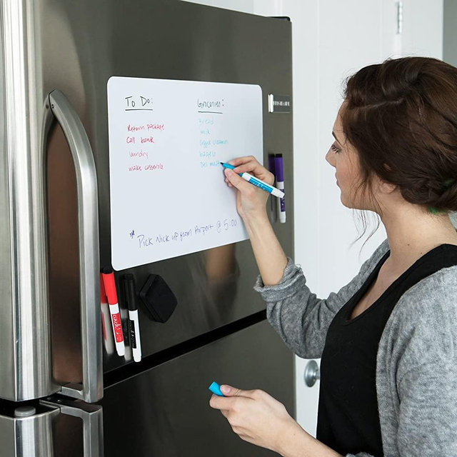 Magnetic Dry Erase Whiteboard Sheet for Kitchen Fridge: with Stain Resistant Technology - 20x13 - Includes 4 Markers and Big Eraser with Magnets - Refrigerator White Board Organizer and Planner